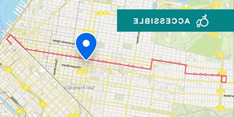 Map of Muni transit near U C S F Daniel Burnham Court, located on the 2 Sutter and Clement route running from downtown to the Richmond District, with the closest stop at Post Street and Van Ness Avenue or Sutter Street and Van Ness Avenue. 